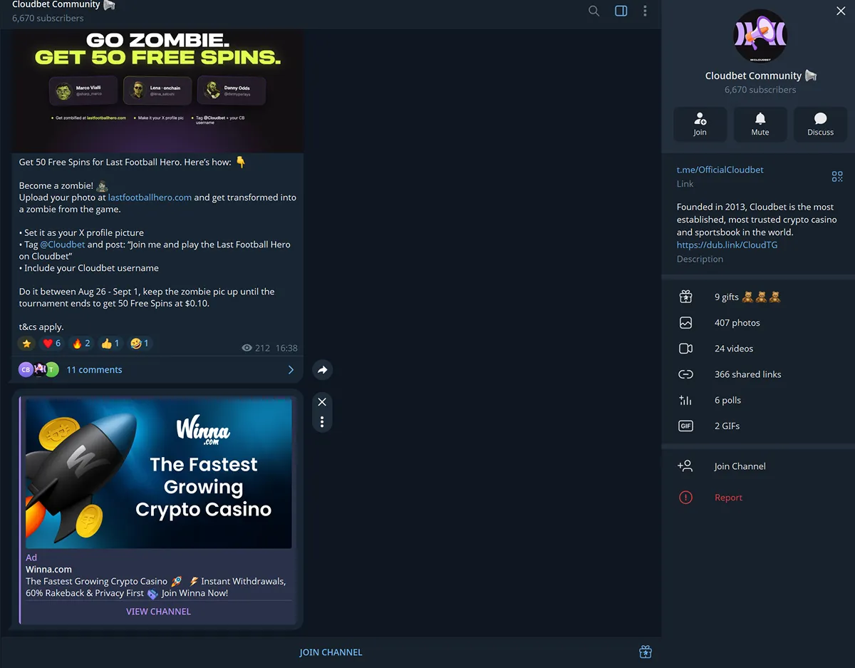 Официальный Telegram-бот Cloudbet — подтверждённый аккаунт оператора Официальный Telegram-бот Cloudbet